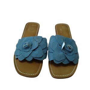 Franco Sarto Tina Slides Size 9 Sandals Flower Blue Open Toe Slip On Beach